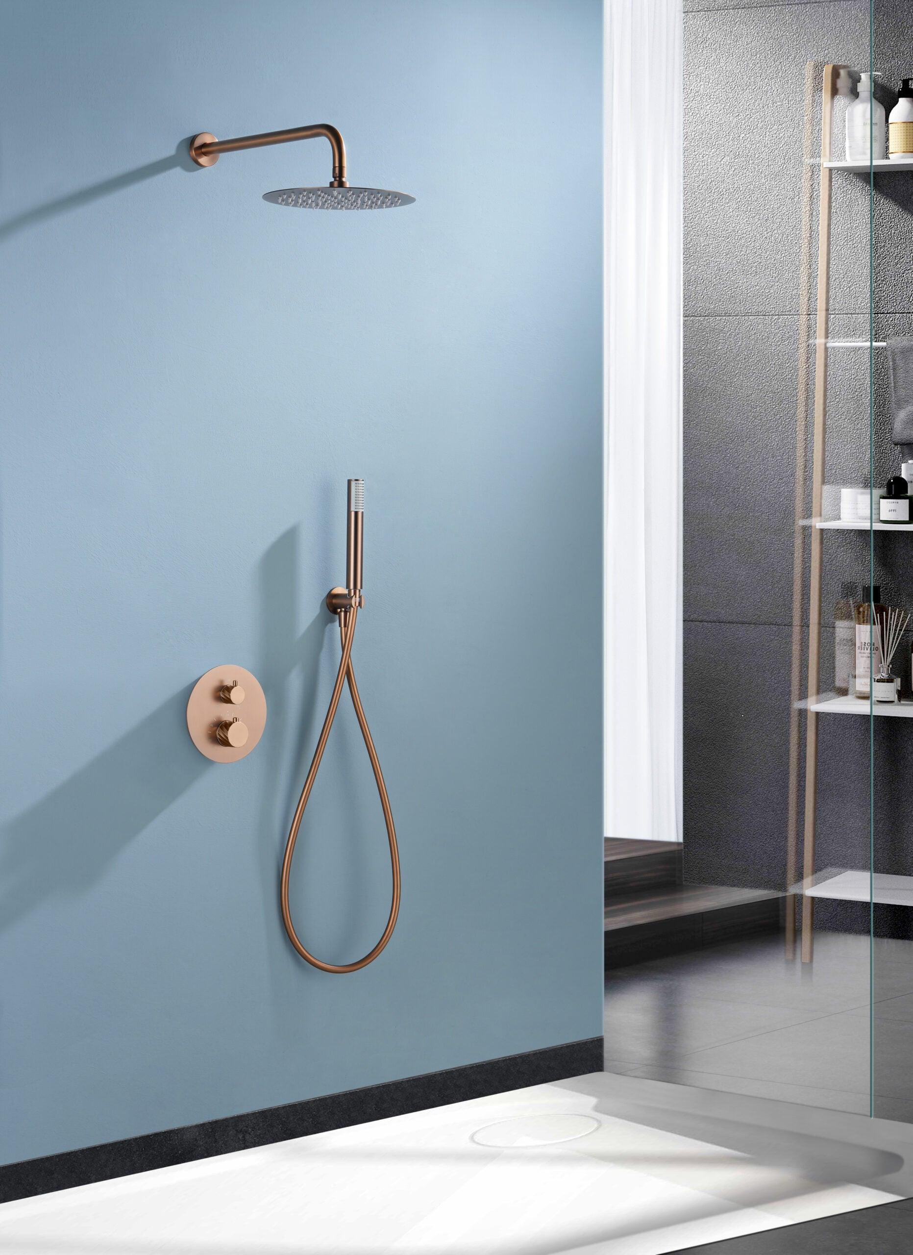 Bless Brushed Rose Gold Concealed Thermostatic Shower Set, view 2