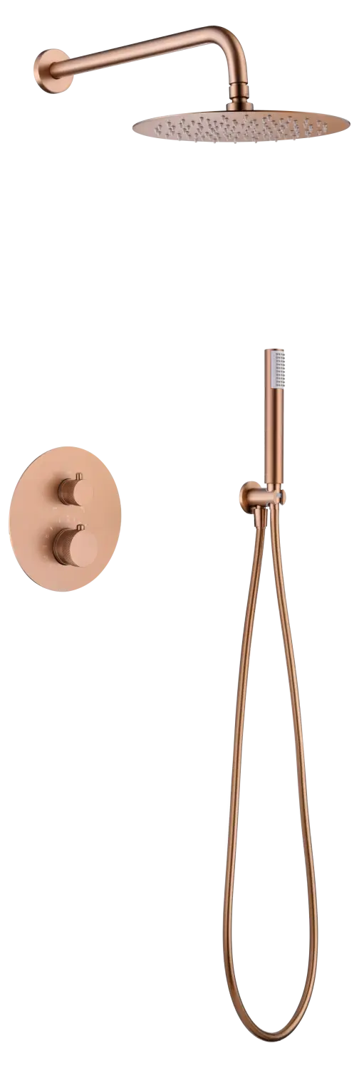 Conjunto Ducha Termostático Empotrado Line Oro Rosa Cepillado