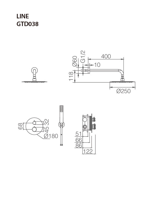 Brushed Rose Gold Thermostatic Shower Set Built-in, view 4