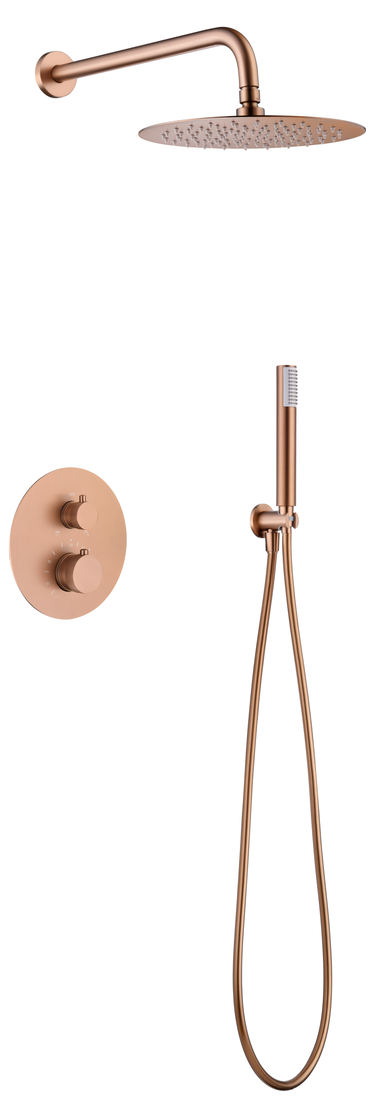 Brushed Rose Gold Thermostatic Shower Set Built-in, view 2