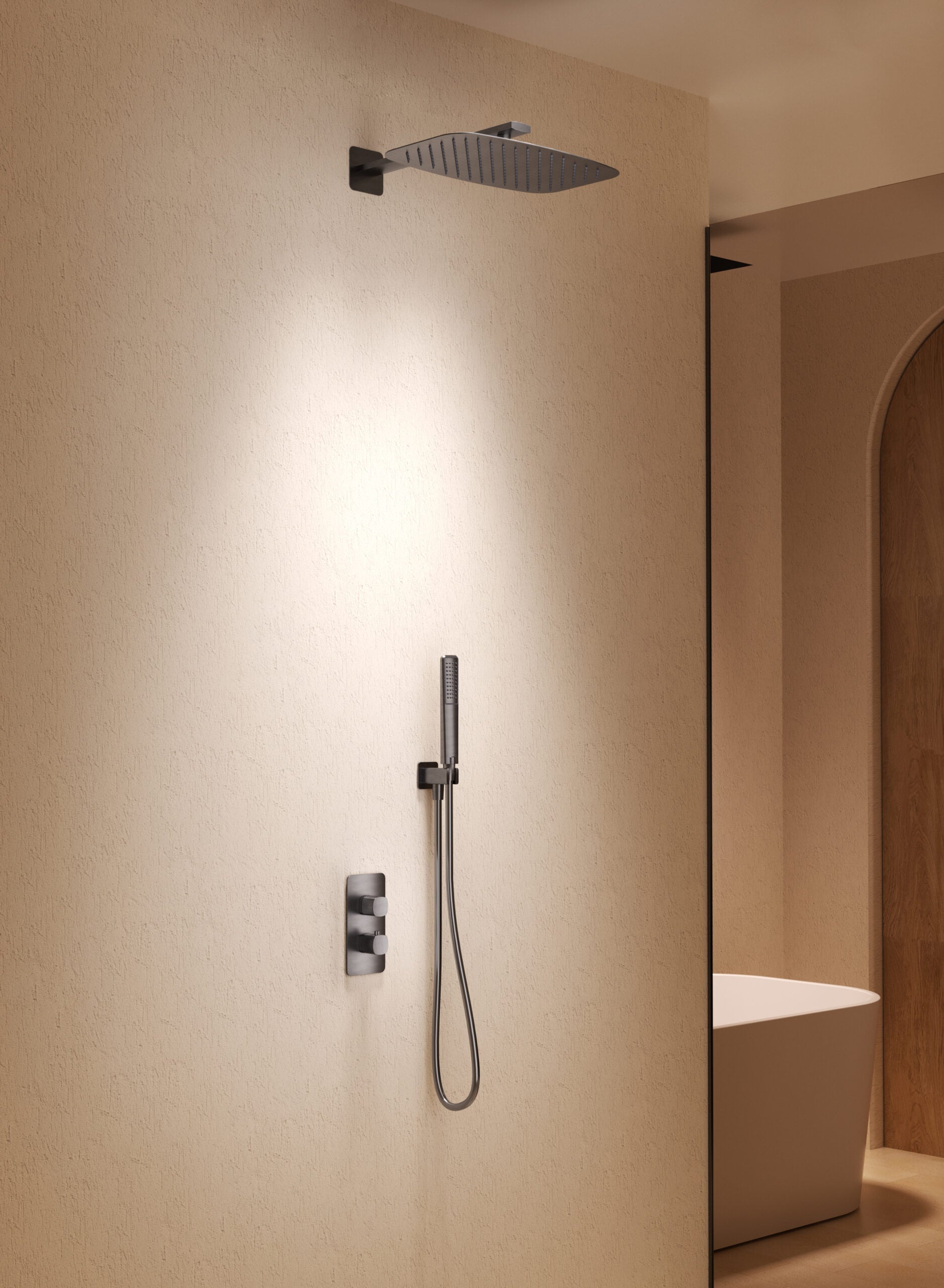 Firenze Brushed Gold Concealed Thermostatic Shower Set, view 2