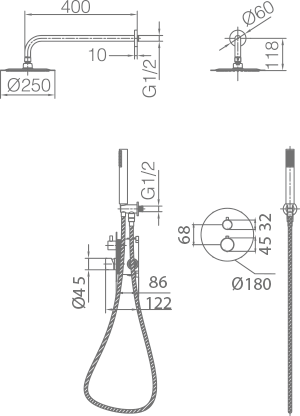 Génova Brushed Nickel Concealed Thermostatic Shower Set GTG053/NQ, view 2