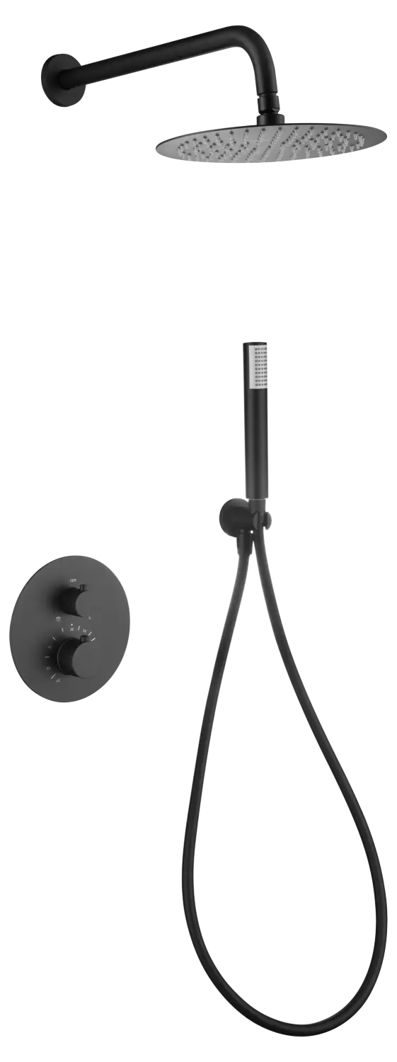 Conjunto Ducha Termostático Empotrado Génova Negro Mate