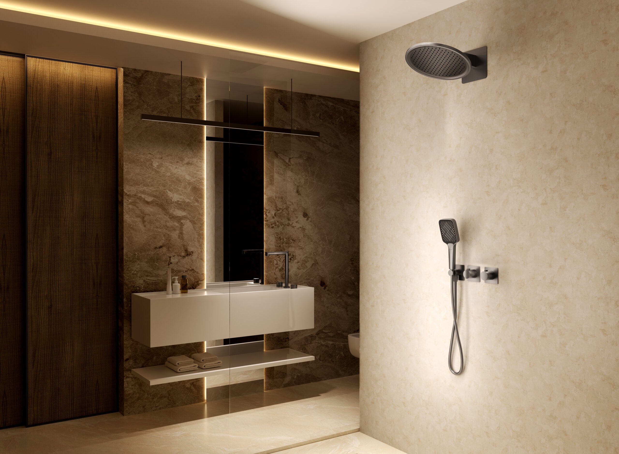 Inari Black Gun Metal Concealed Thermostatic Shower Set, view 6