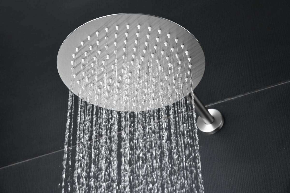 Brushed Nickel Thermostatic Shower Set Built-in, rain head detail