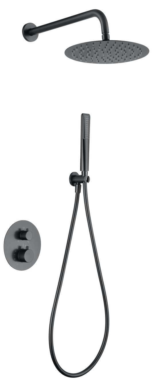 Conjunto Ducha Termostático Empotrado Nápoles Negro Gun Metal