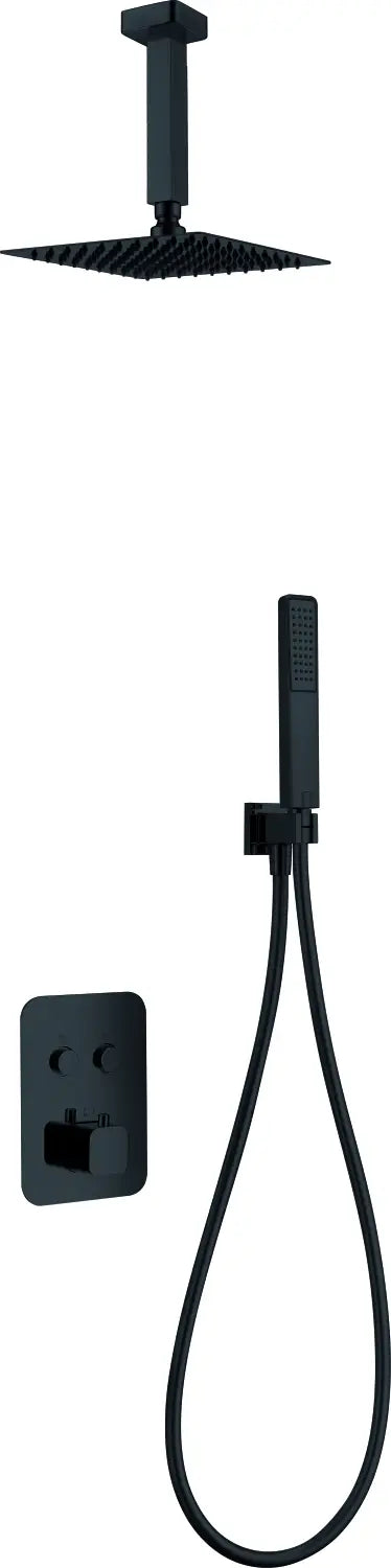 Conjunto De Ducha Empotrado Termostático  Portugal Negro Mate