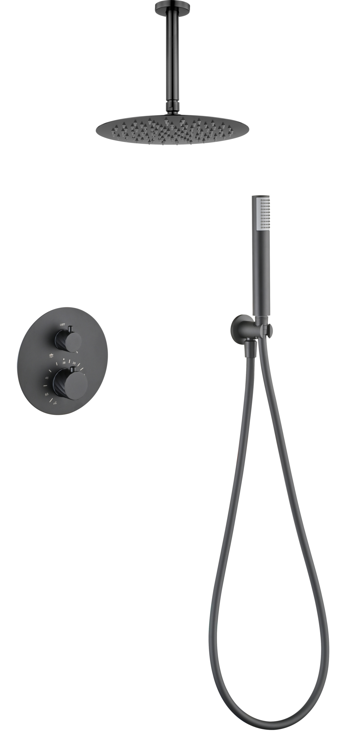 Palau Black Gun Metal Concealed Thermostatic Shower Set, main product view
