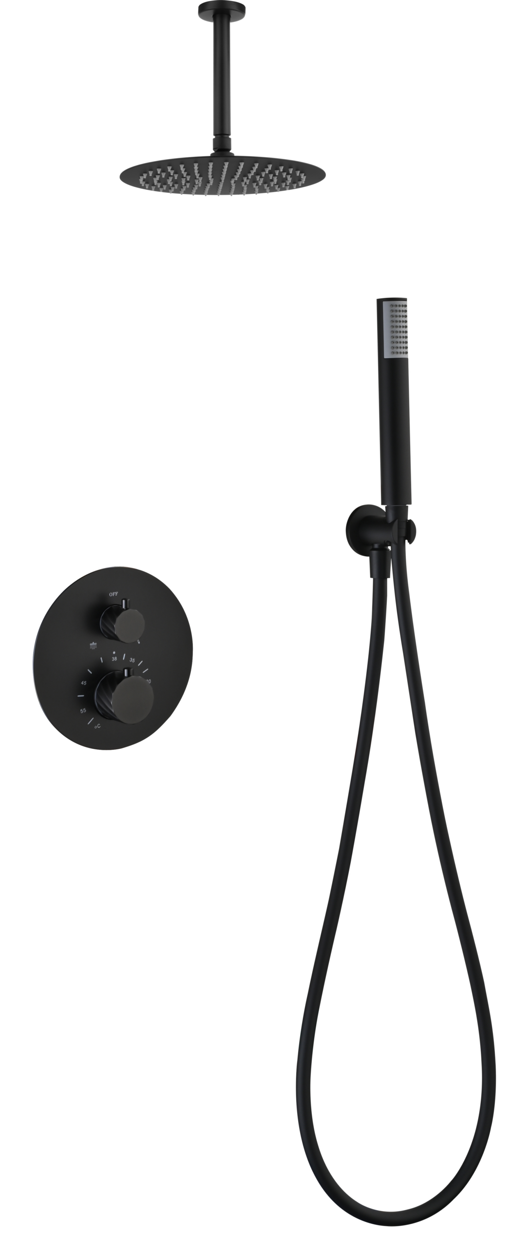 Palau Matte Black Concealed Thermostatic Shower Set, main product view