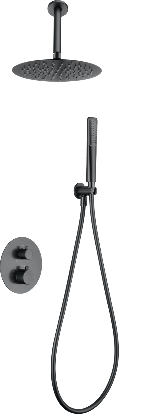 Conjunto Ducha Termostático Empotrado Salerno Negro Gun Metal - Shower Set