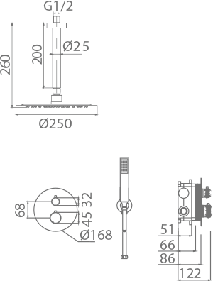 Chrome Thermostatic Built-in Shower Set Modern Design, view 3