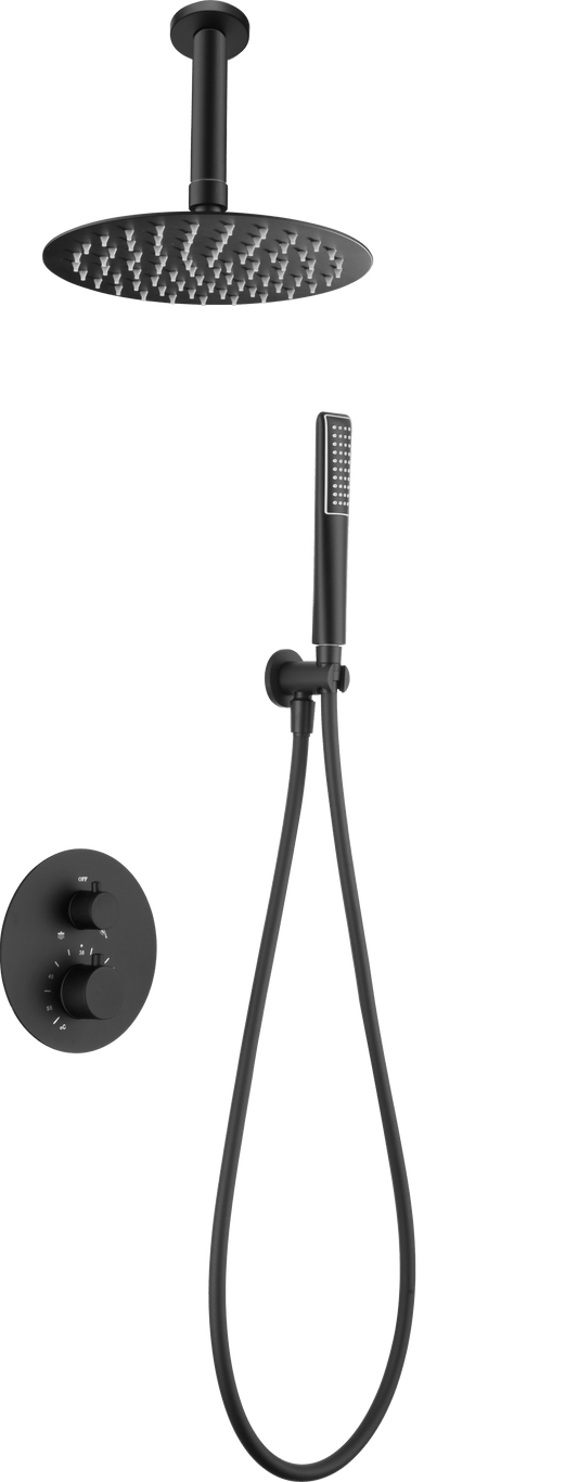 Conjunto Ducha Termostático Empotrado Salerno Negro Mate - Shower Set