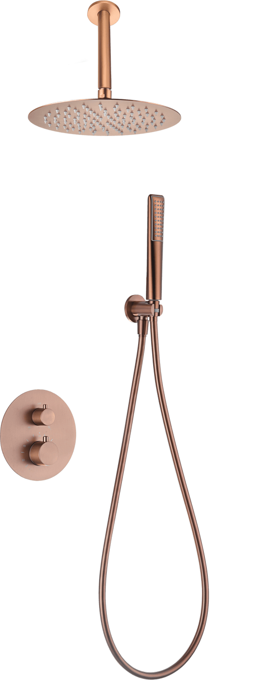 Conjunto Ducha Termostático Empotrado Salerno Oro Rosa Cepillado - Shower Set