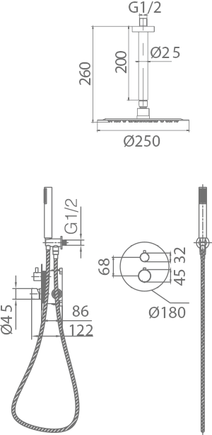 Brushed Gold Thermostatic Shower Set Built-In, view 5