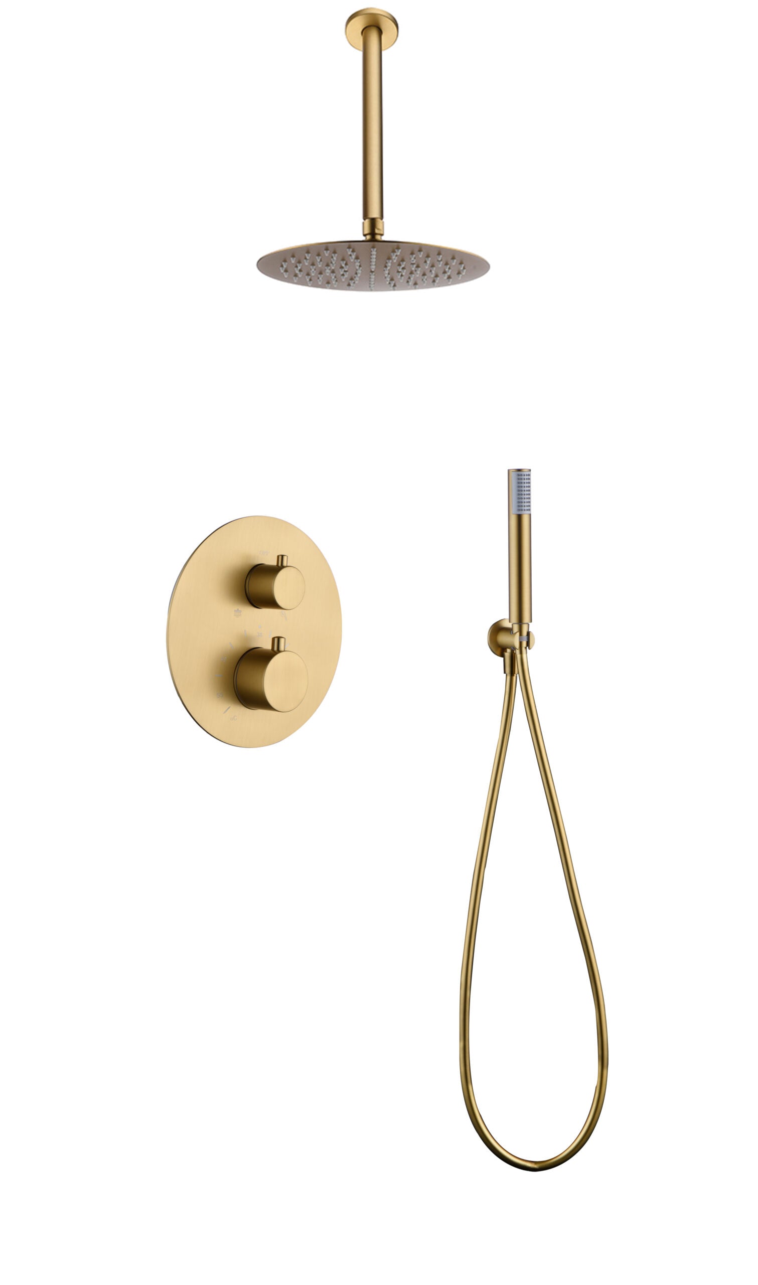 Brushed Gold Thermostatic Shower Set Built-In, view 2