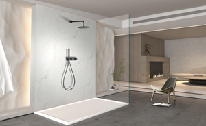 Black Gun Metal Thermostatic Shower Set Built-In, in a bathroom setting