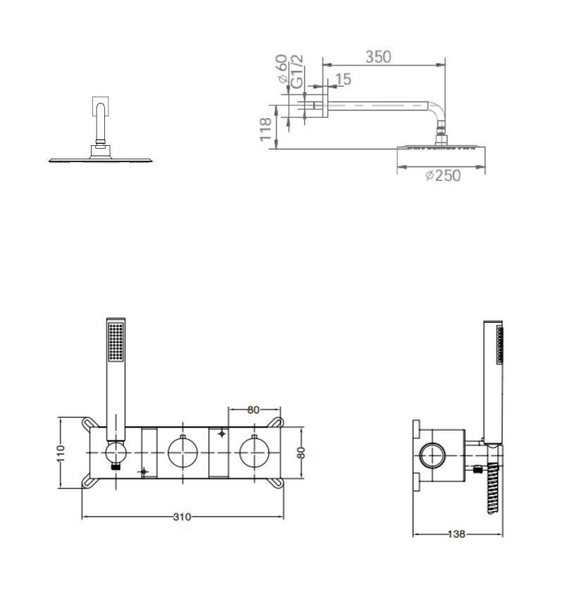 Matte Black Built-in Thermostatic Shower Set, view 4