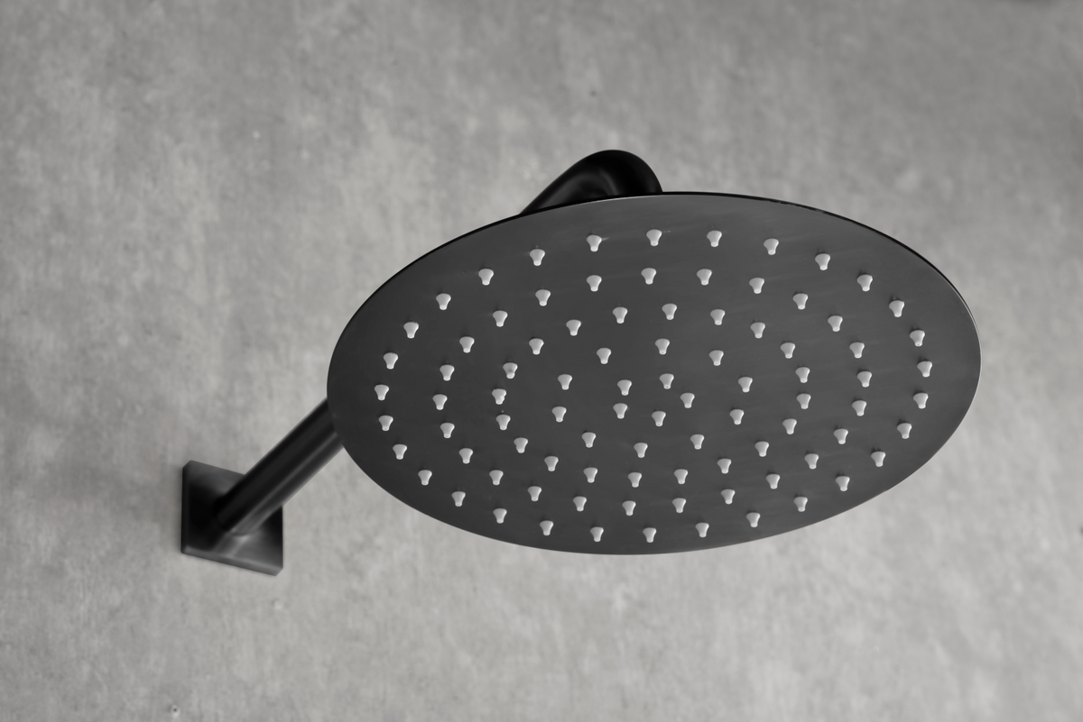 Matte Black Built-in Thermostatic Shower Set, rain head detail
