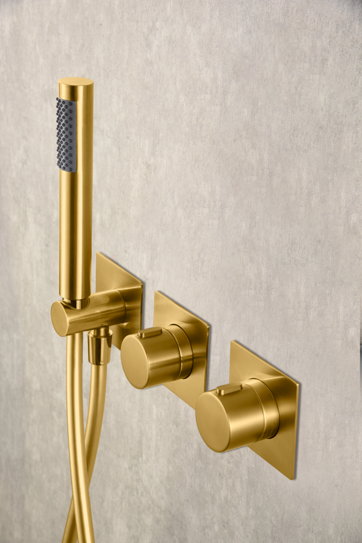 Brushed Gold Thermostatic Shower Set Built-In, mixer detail