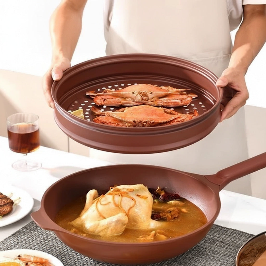 Titanium Alloy Non Stick Steamer Glass Lid Wok