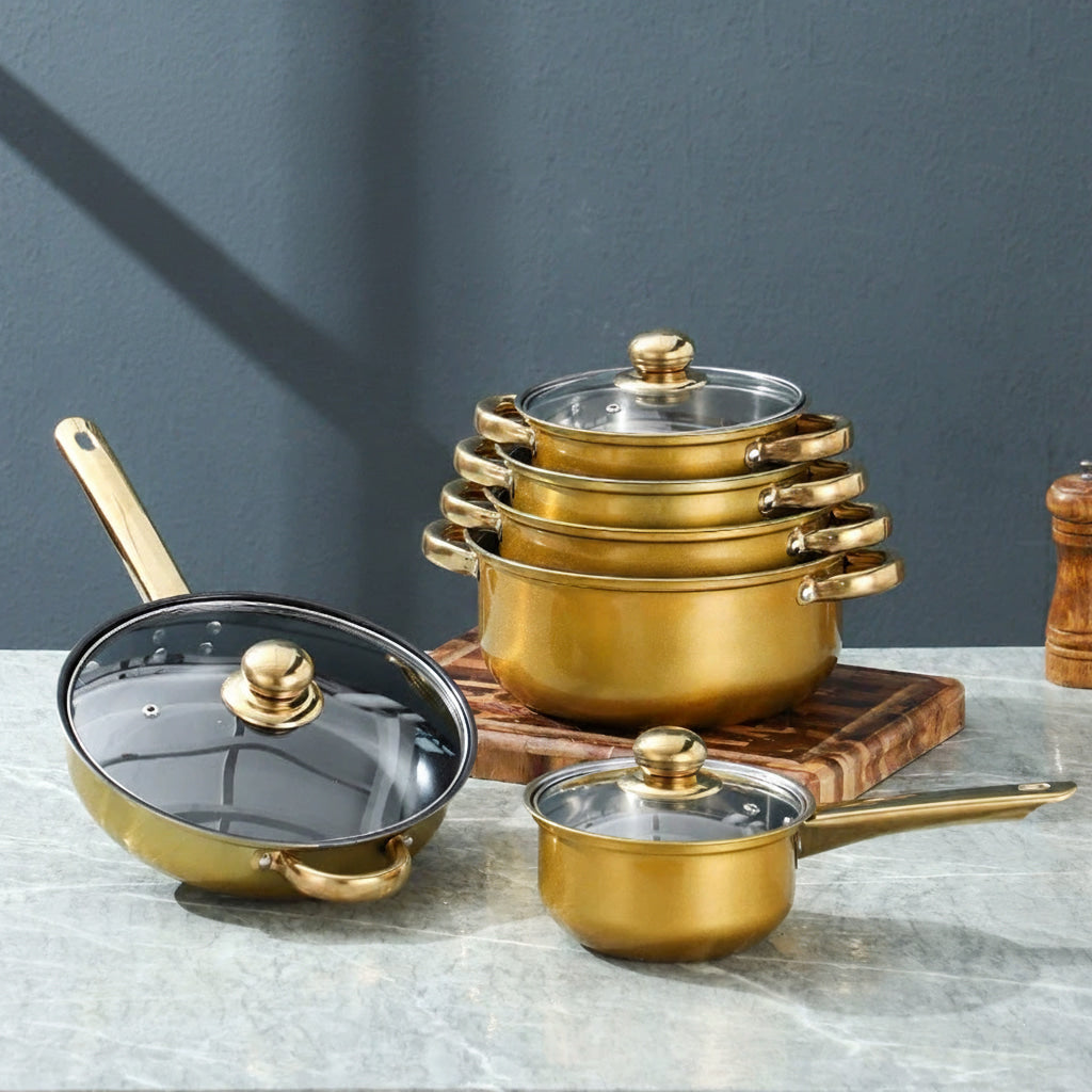 12 Piece Stainless Steel Glass Lid Non Stick Cookware Set