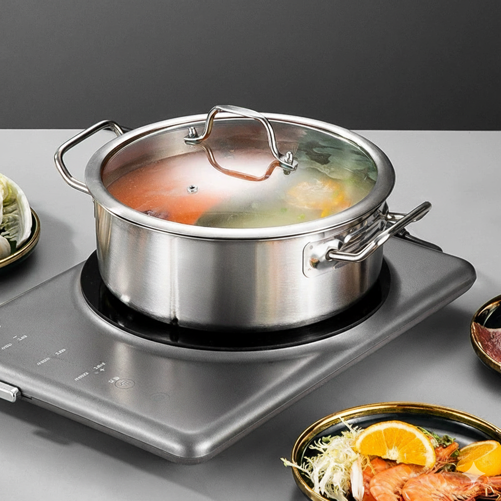 Stainless Steel Induction Glass Lid Thick Soup Pot