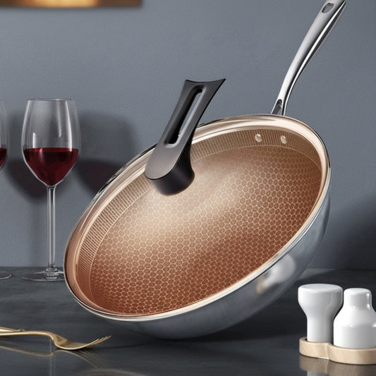 Glass Lid Stainless Steel Non Stick Wok Frying Pan