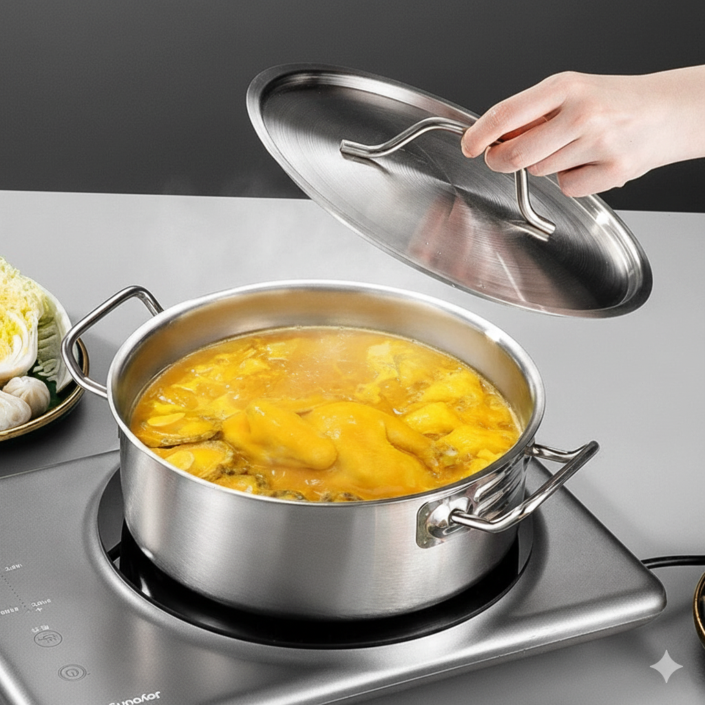 Stainless Steel Induction Glass Lid Thick Soup Pot