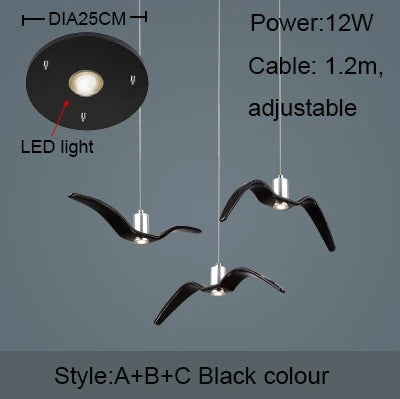Nordic Seagull Led Birds Chandelier Ceiling Pendant Lamp