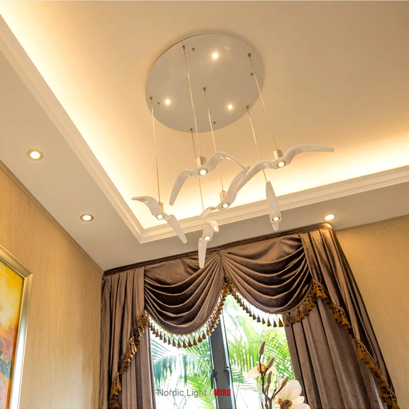 Nordic Seagull Led Birds Chandelier Ceiling Pendant Lamp