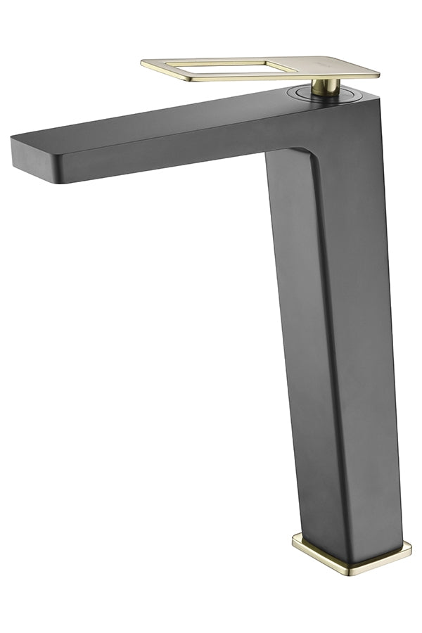 Tall Black and Gold Bathroom Sink Faucet Single Lever, view 2