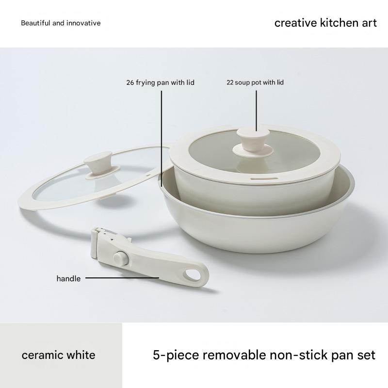 Ceramic Removable Non Stick Cookware Handle Frying Pot Set