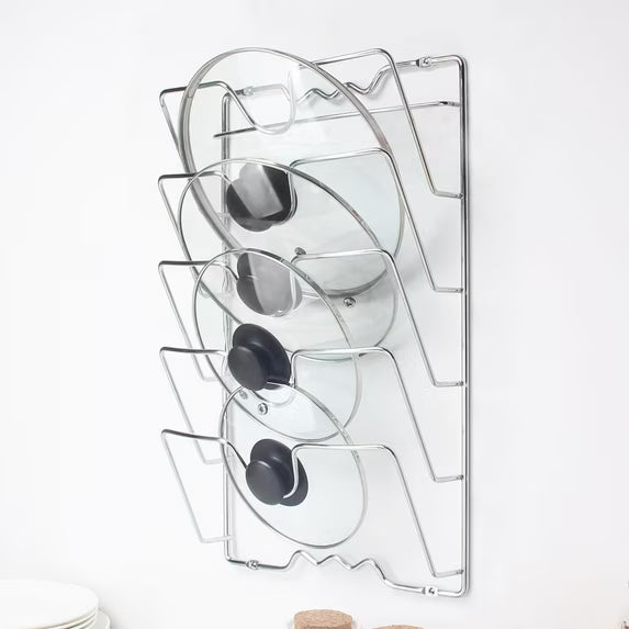 Metal Hanging Pot Lid Rack Kitchen Storage Organizer - Silver - Kitchen Essentials