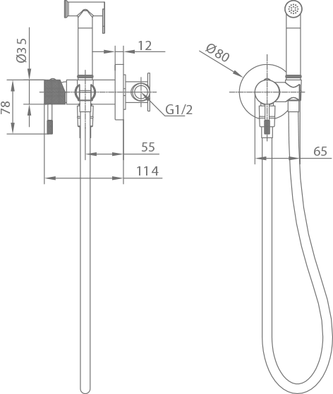 Black Gun Metal Built-in Bidet Faucet Modern Design, view 4