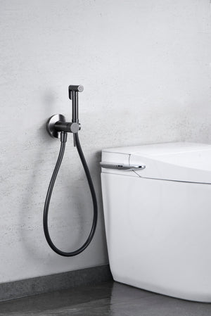 Black Gun Metal Built-in Bidet Faucet Modern Design, in a bathroom setting