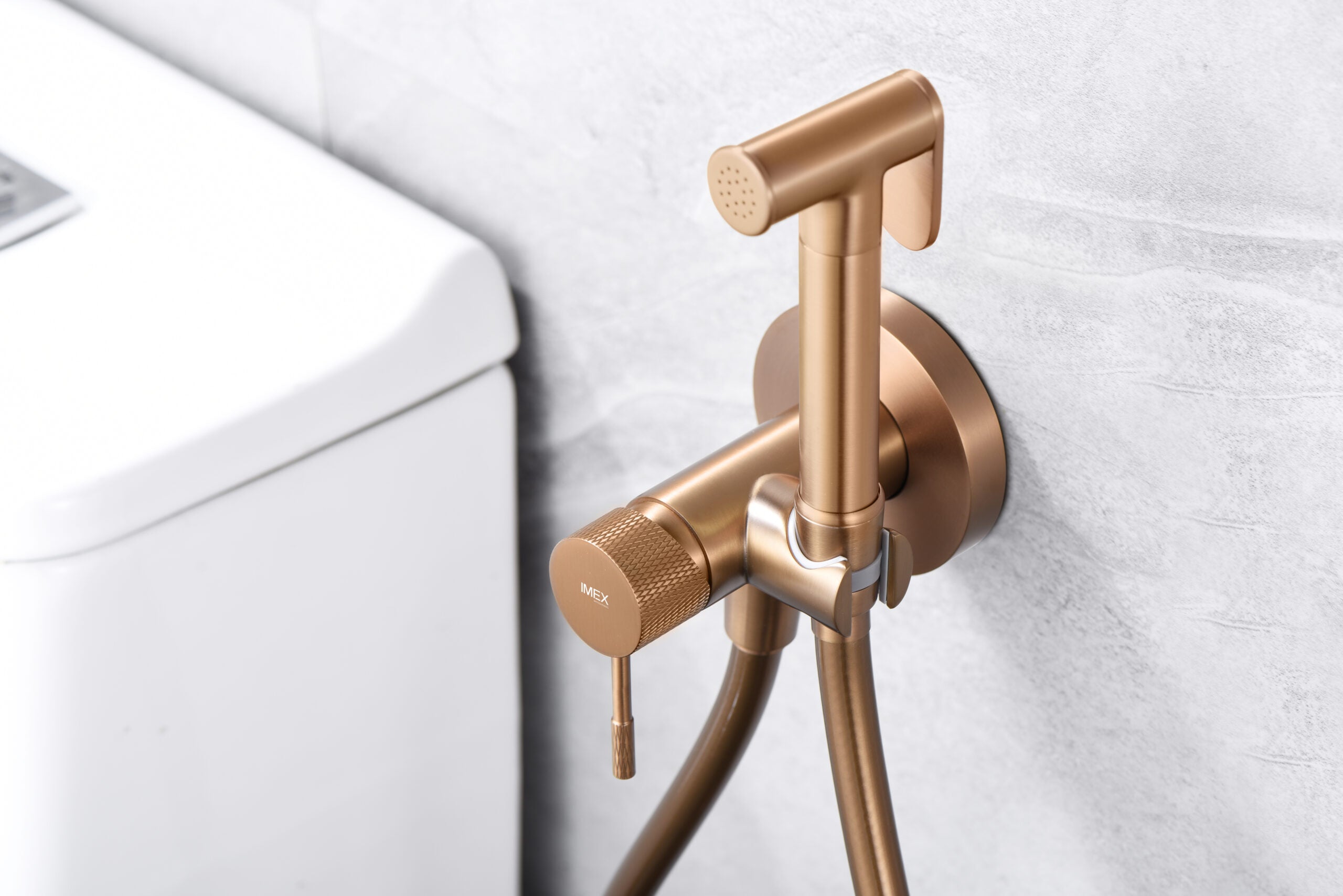 Brushed Rose Gold Built-in Bidet Faucet Modern Design, detail view