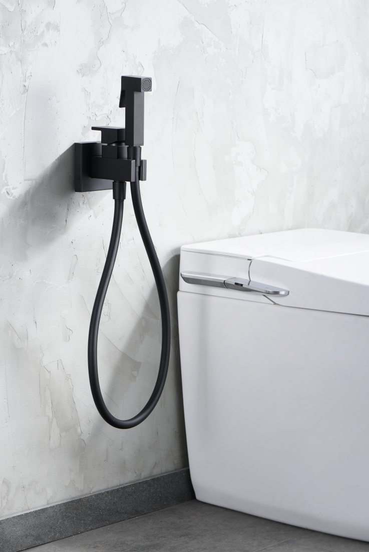Matte Black Built-in Bidet Faucet with Single Lever, in a bathroom setting