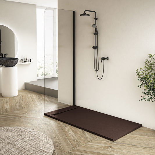 Saona Chocolate Shower Tray with Hidden Drain Slate Texture - 70x70 cm - Platos de ducha
