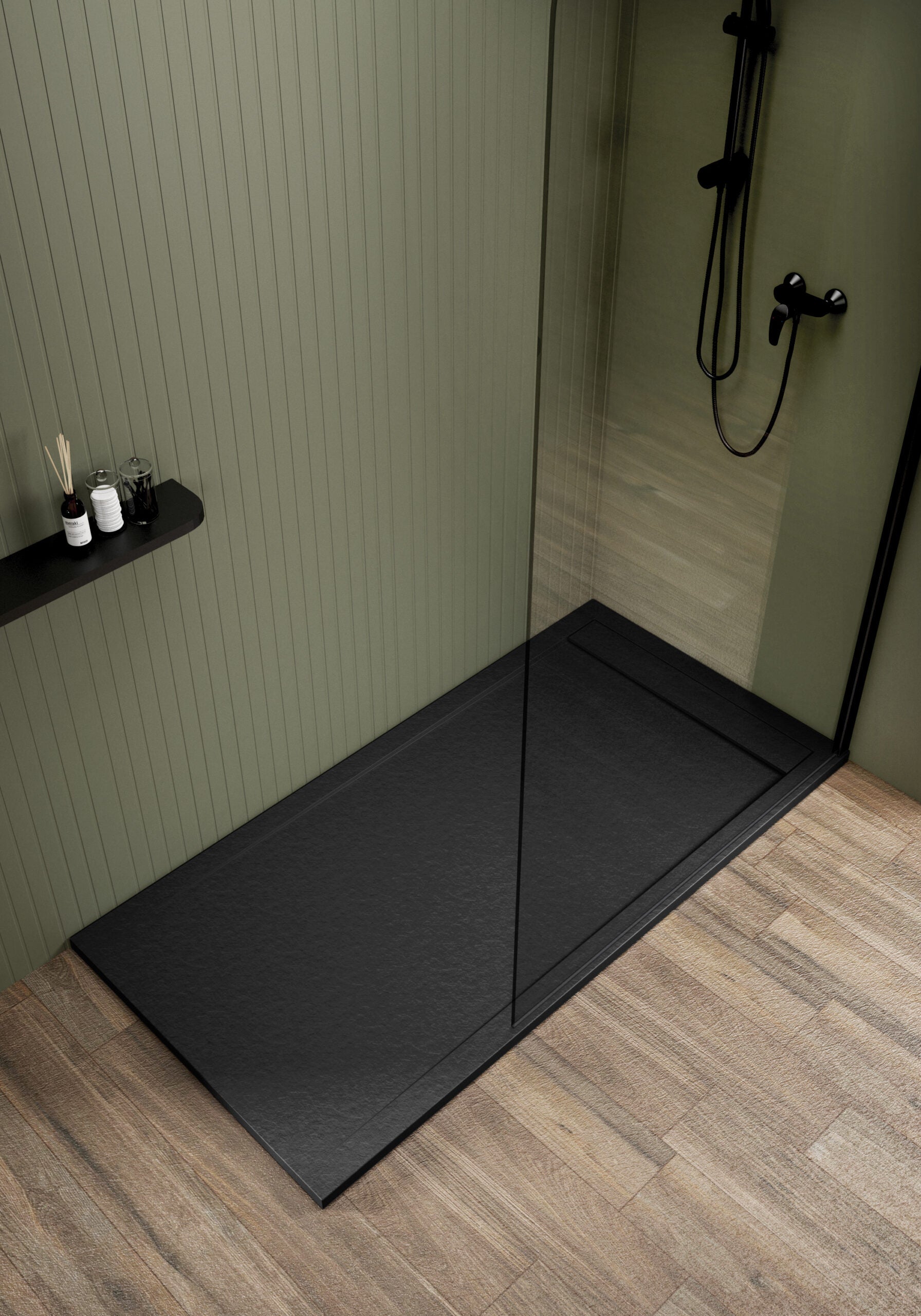 Saona Black Shower Tray with Hidden Drain Slate Texture - Platos de ducha