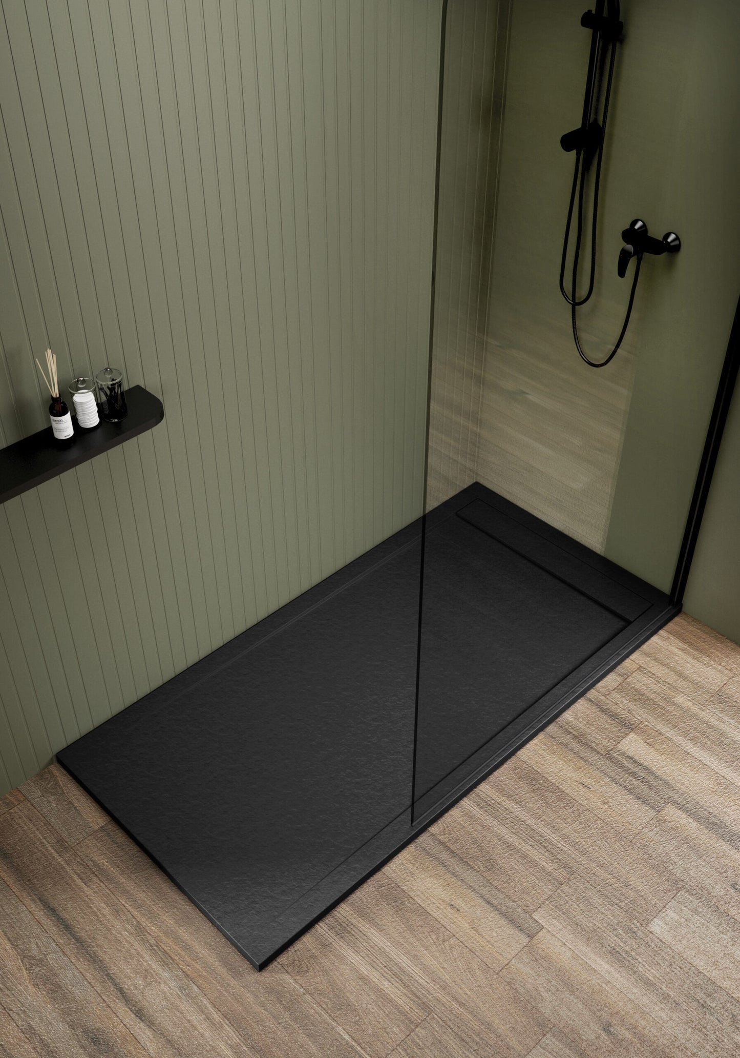 Saona Black Shower Tray with Hidden Drain Slate Texture - Platos de ducha
