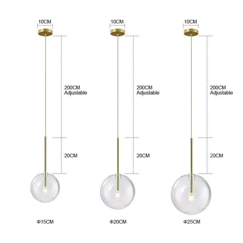 Clear Glass Ball Bedside Pendant Hanging Lamp