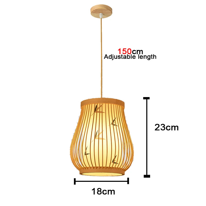 Bamboo Chandelier Pendant Lamp Hanging Wood Ceiling Light