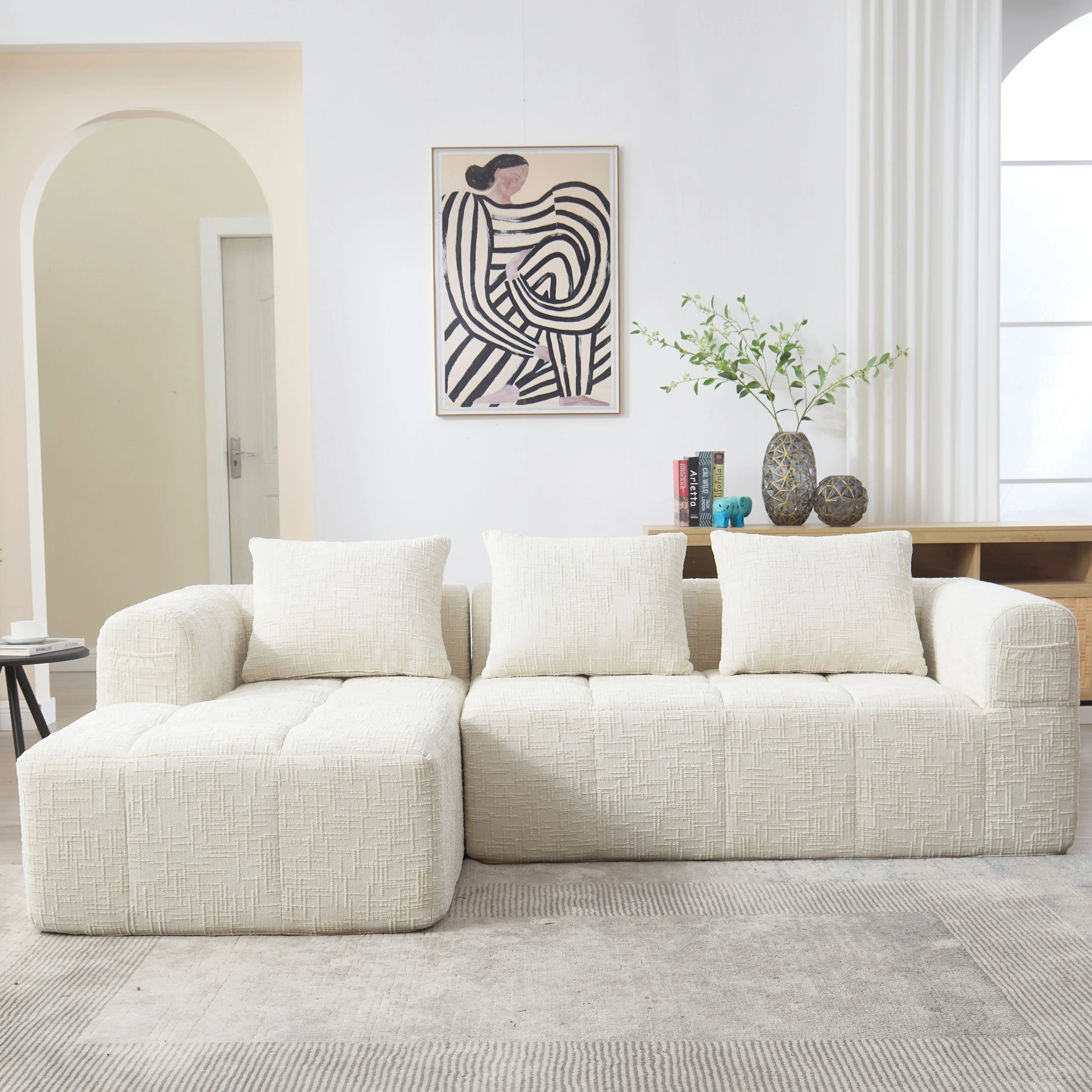 Modern Modular L Shaped 3 Seater Chaise Lounge Sofa