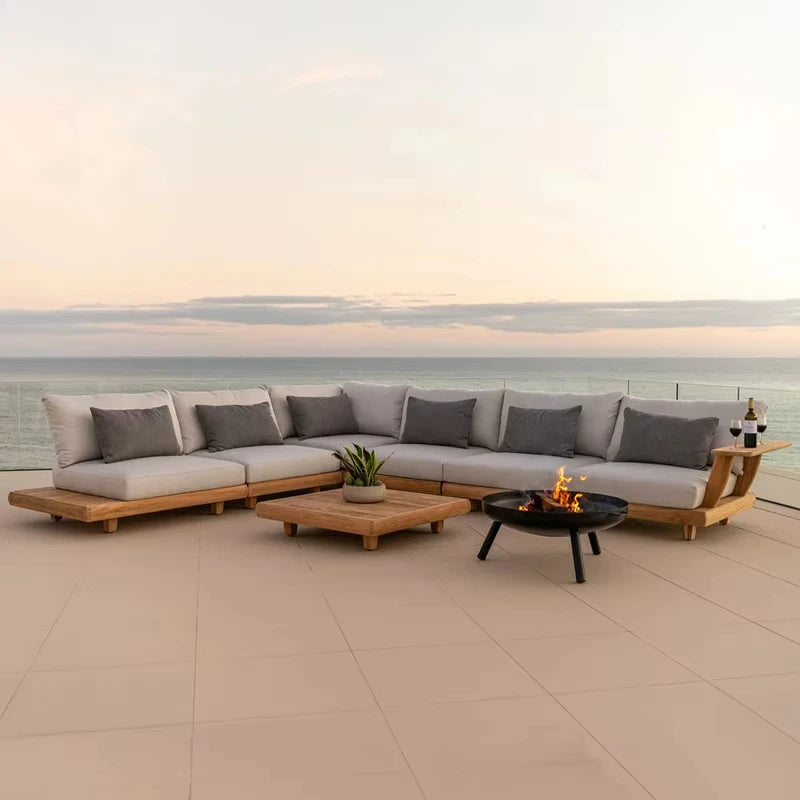 Wood Waterproof Outdoor L Shaped Modular Sofa