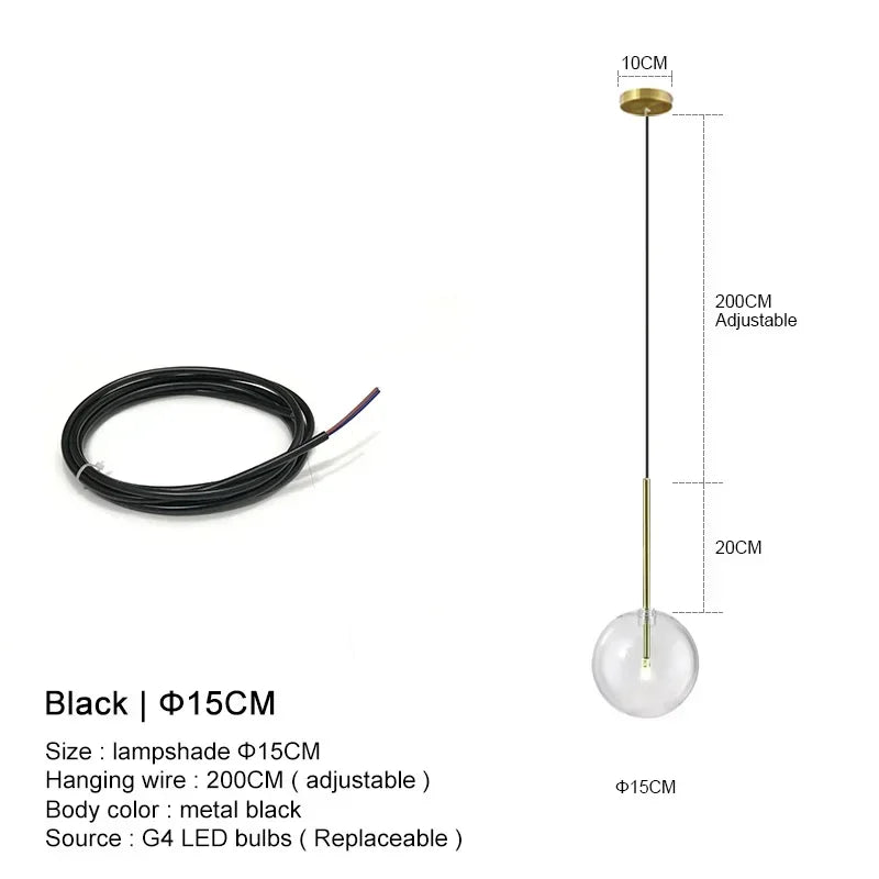 Clear Glass Ball Bedside Pendant Hanging Lamp