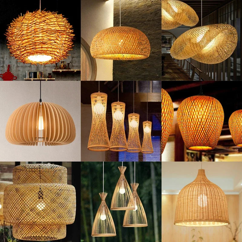 Bamboo Chandelier Pendant Lamp Hanging Wood Ceiling Light