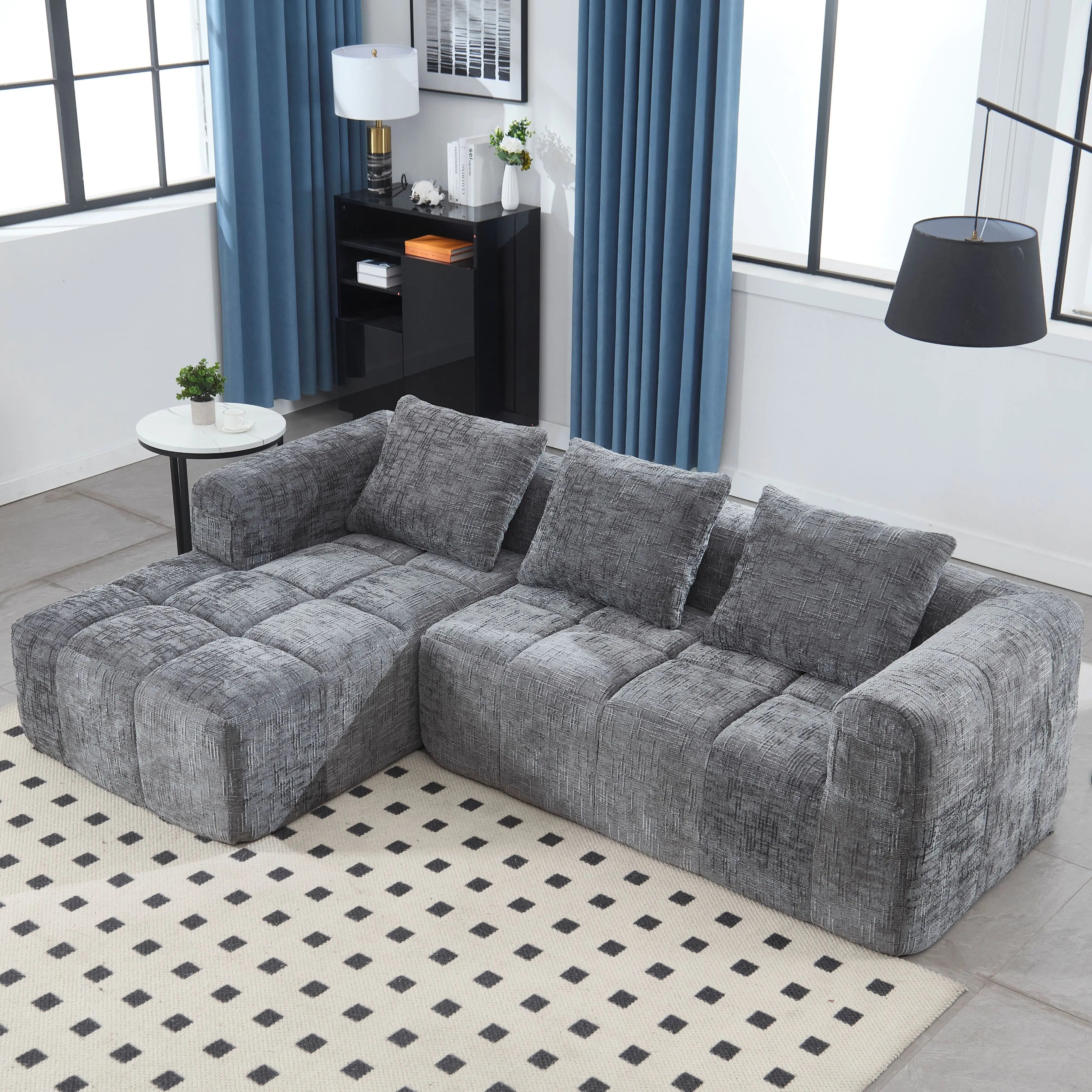 Modern Modular L Shaped 3 Seater Chaise Lounge Sofa