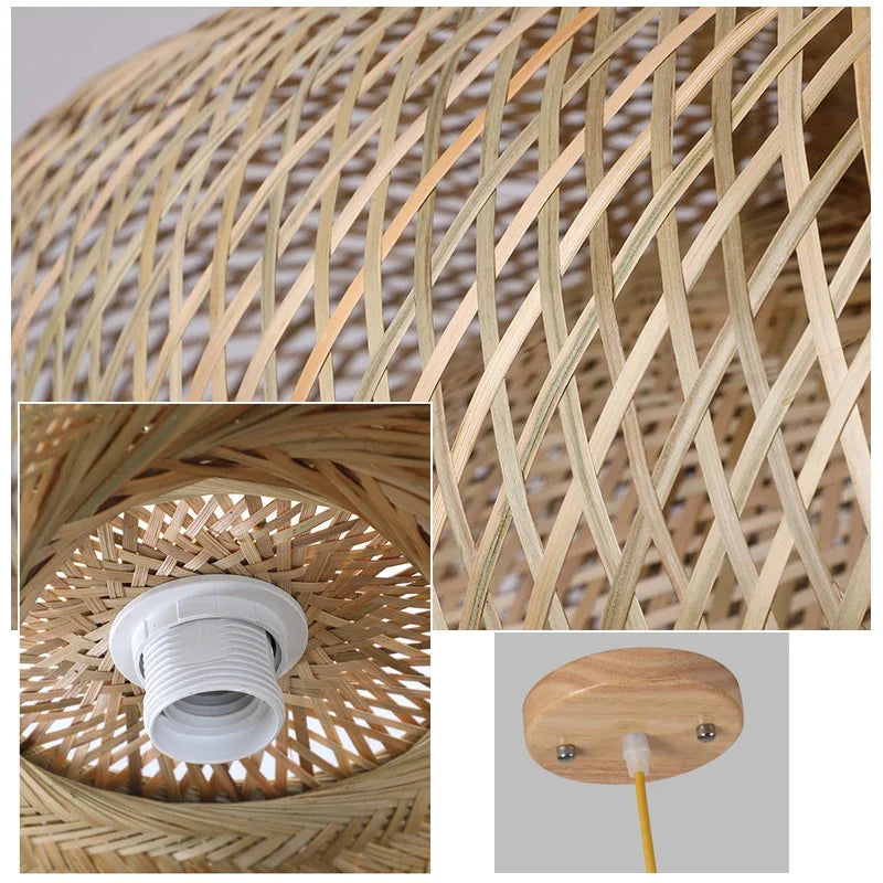 Bamboo Chandelier Pendant Lamp Hanging Wood Ceiling Light