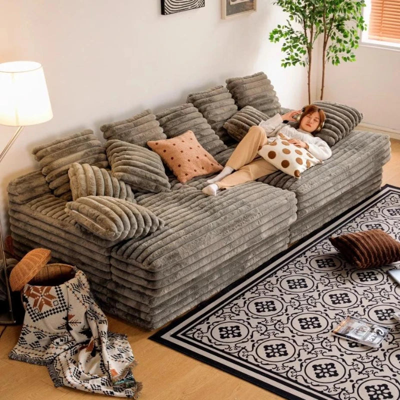 Modular Sectional Velvet Puffs Compressed Bed Sofa