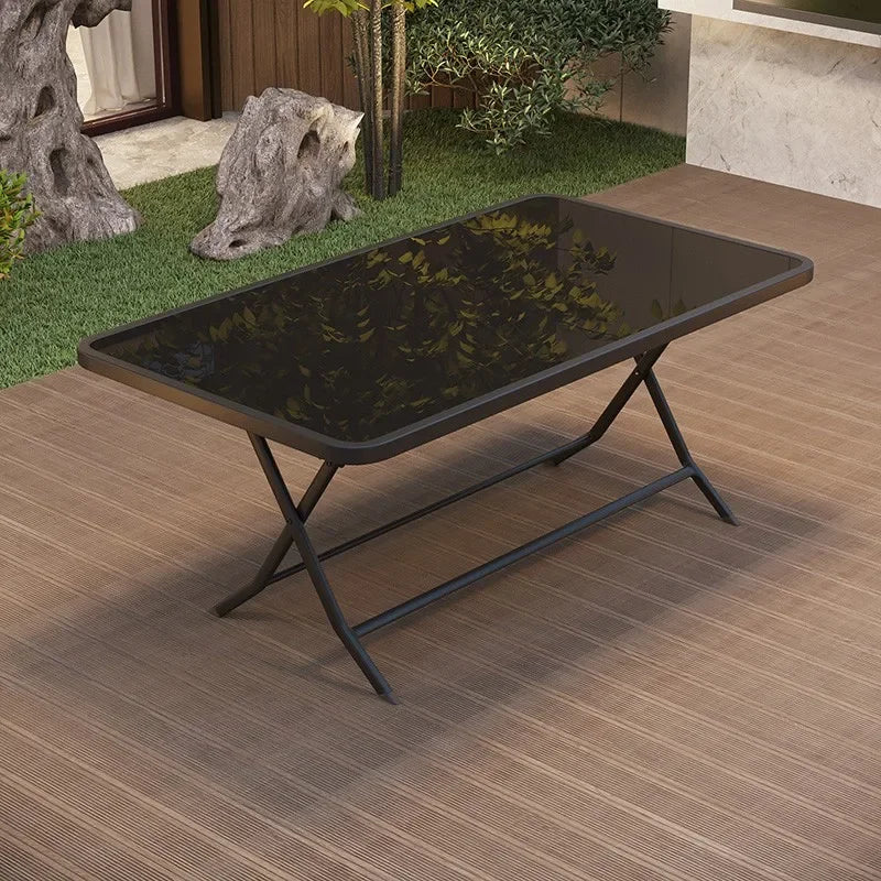 Mesa plegable cuadrada y redonda de vidrio templado para exteriores